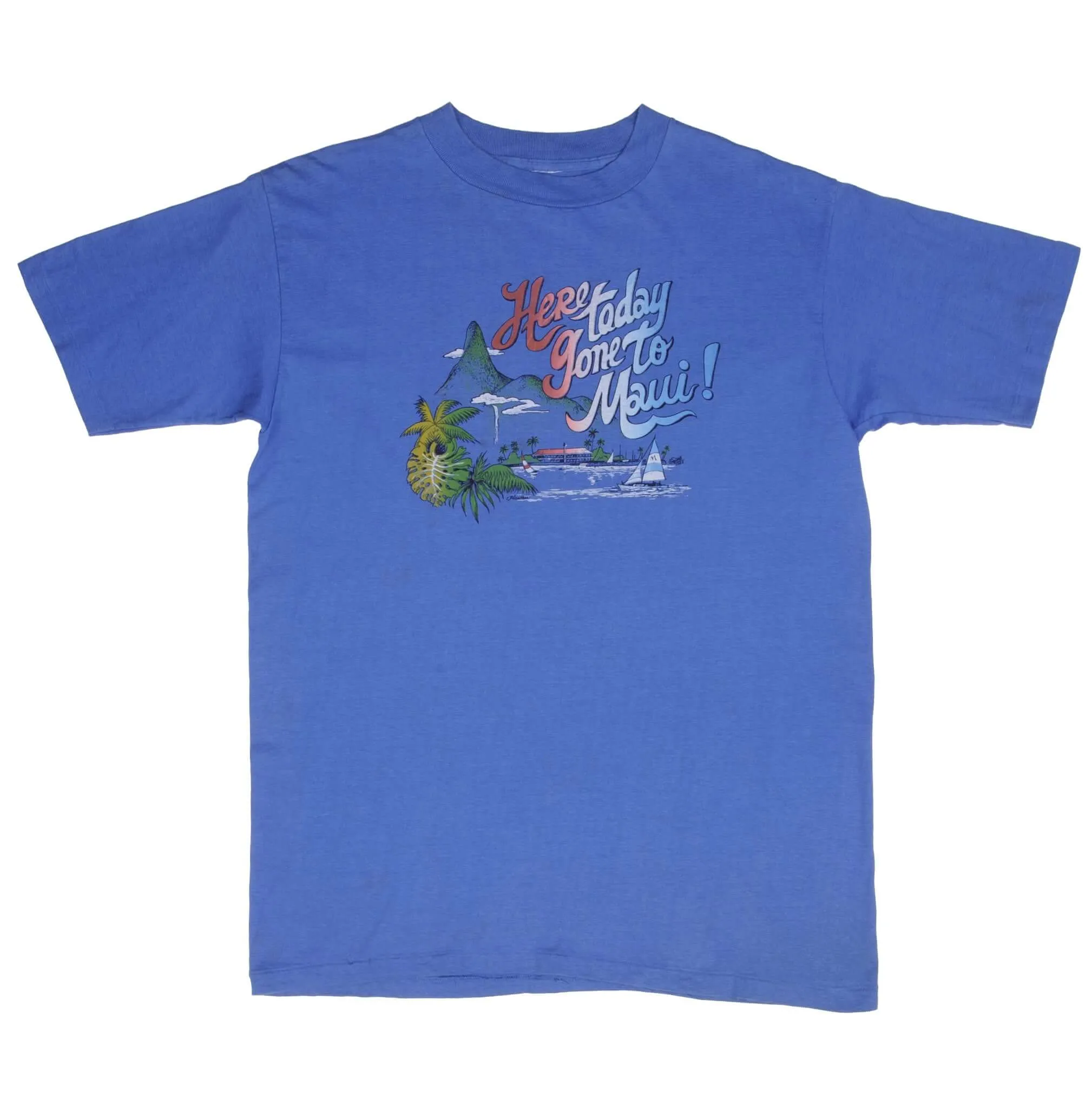 VINTAGE HERE TODAY GONE TO MAUI HAWAII GRAPHIC 1985 TEE SHIRT SIZE LARGE