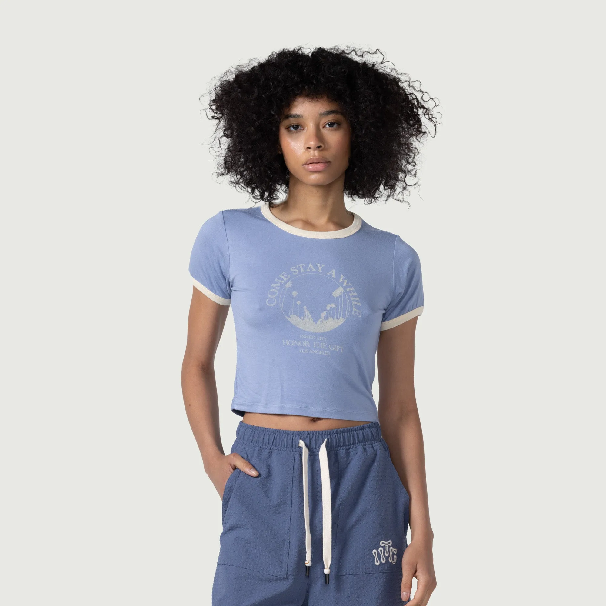 Womens Baby Ringer - Sky Blue